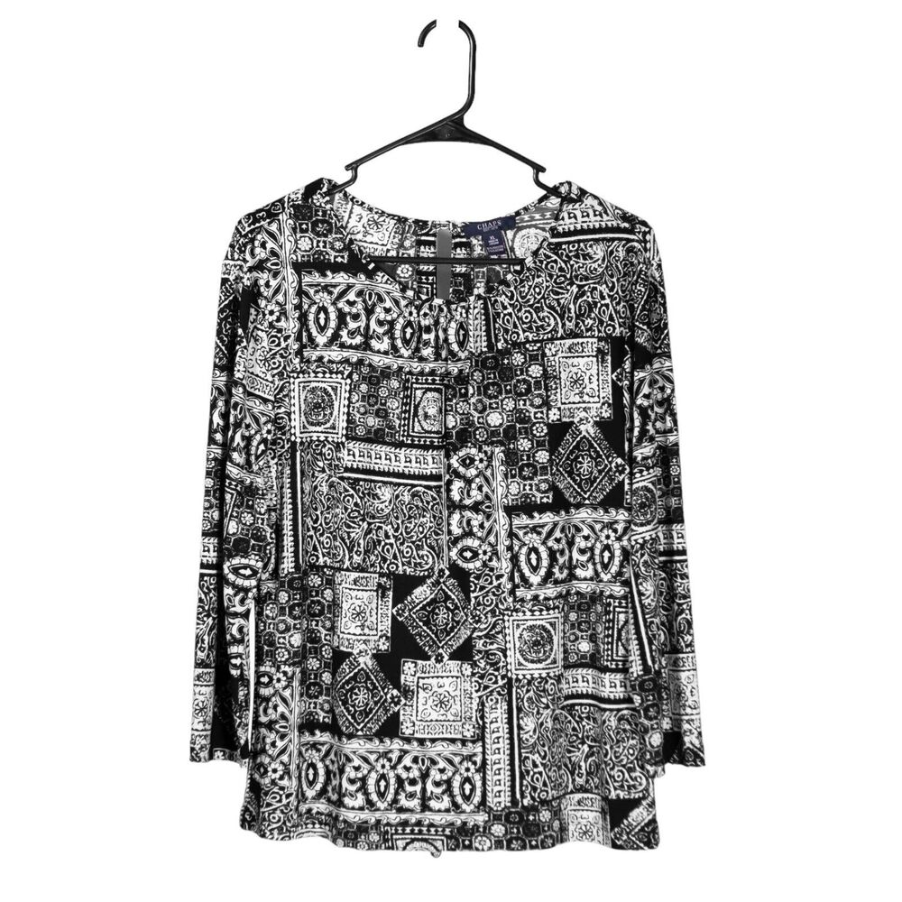 Chaps Ralph Lauren Women's Blouse Paisley Geometric Floral Stretch Shirt Top XL